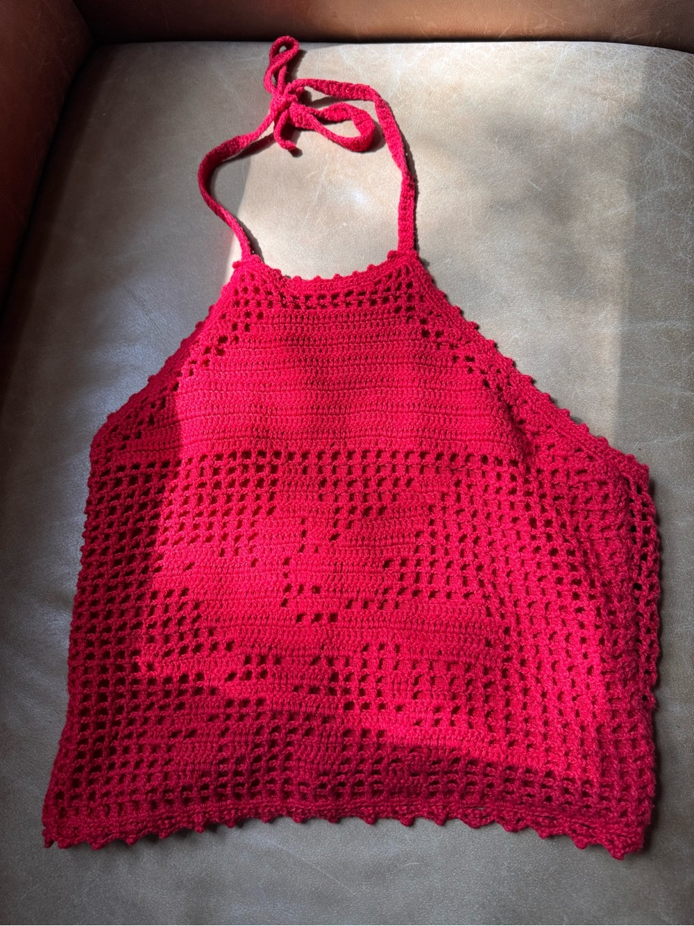 DKNY Jeans Crochet bird Halter top Y2K early 2000s red knit sweater